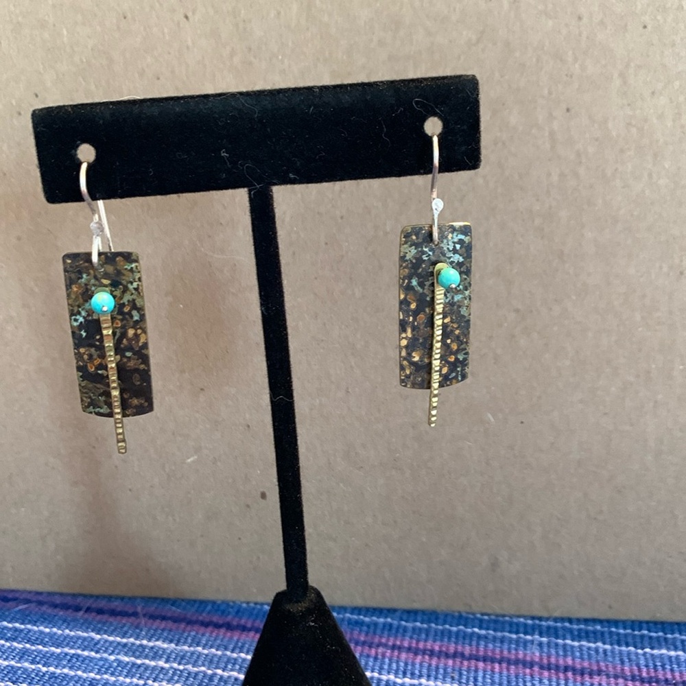 Handmade women’s earrings with beautiful oxidized, metal and small turquoise.